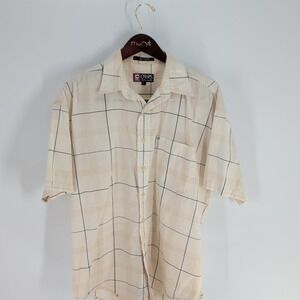 Chaps Ralph Lauren Check Short Sleeve Classic Button-Up‎ Shirt Light Beige Sz L
